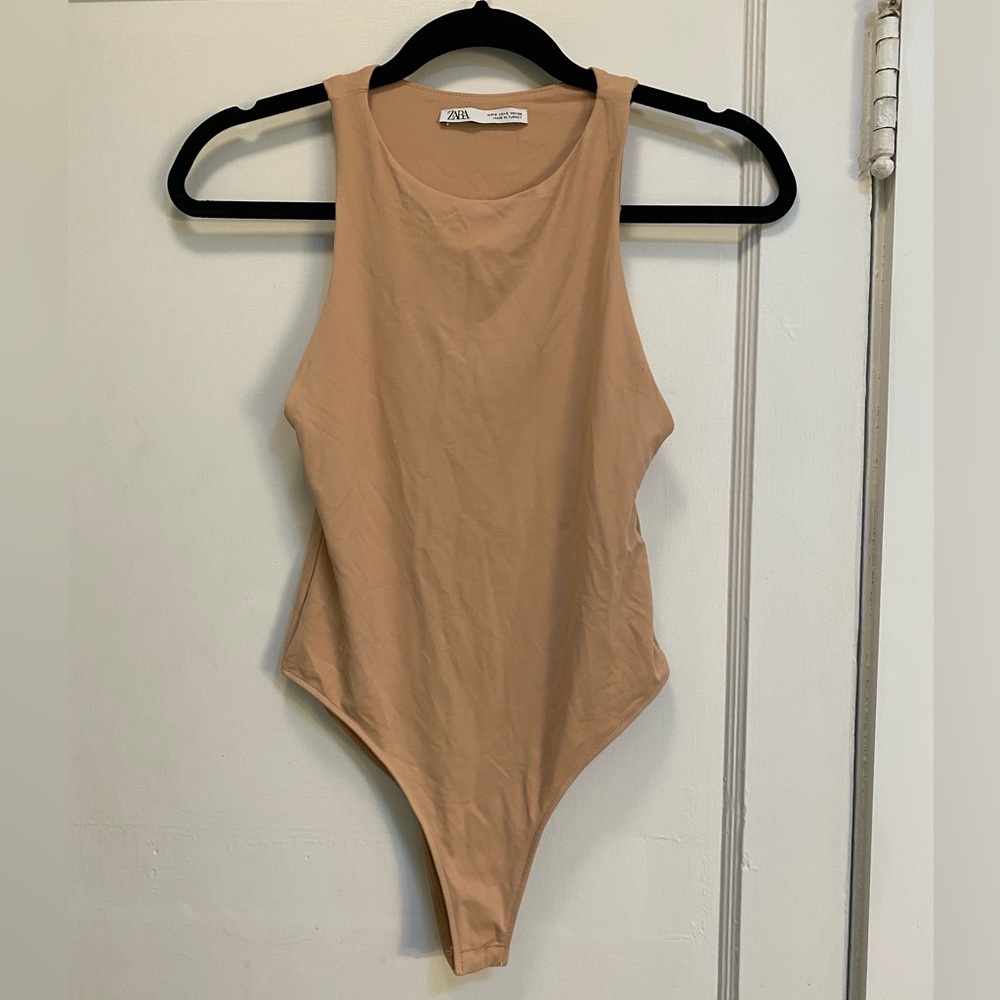 Zara Beige Neutral Halter Bodysuit
